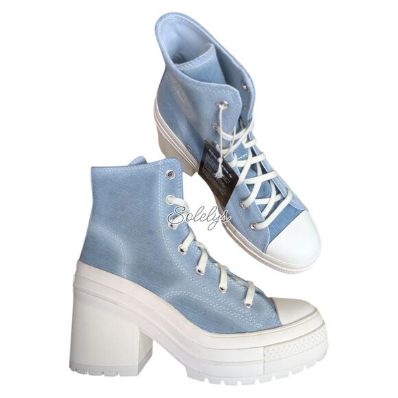 Converse Chuck 70 De Luxe Heel Denim Jean Blue Platform Sneaker Womens 8.5 - Picture 1 of 10
